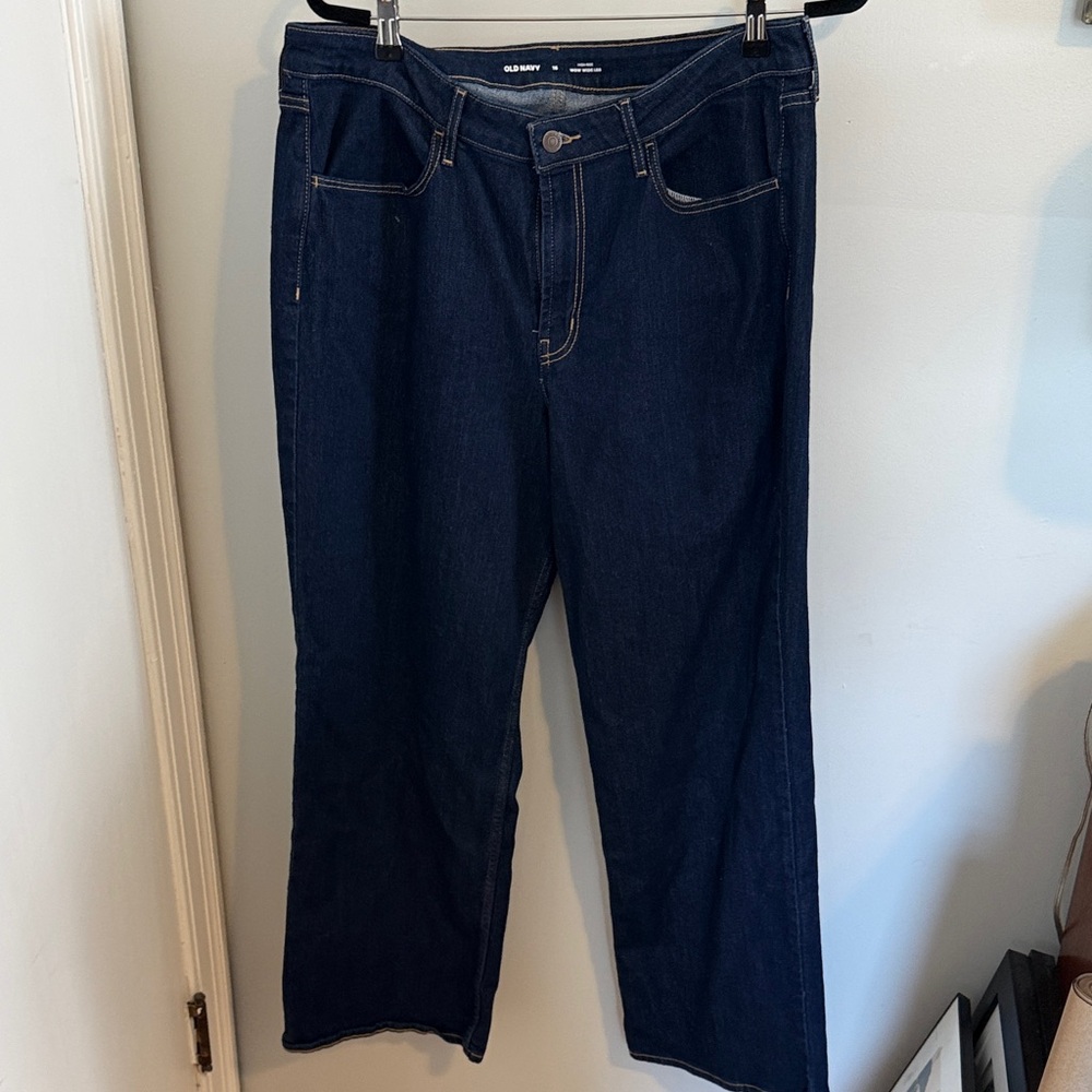 Old Navy Women's wow wide leg high rise Jeans in Dark Blue